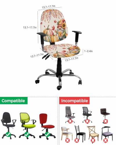 Savannan Office Chair Cover, Thanksgiving Pumpkin Gnome Fall Maple Leaves Protective Stretch Elastic Universal Cover for Desk Task Chair,Computer Rotating Chair 1 Pcs Retro Linen