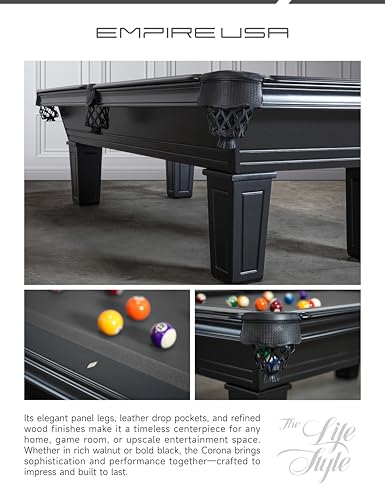 Empire USA - Corona Slate Pool Table W/Premium Billiards Accessories - (7FT and 8FT,Stain Black) - size: 8FT With Installation