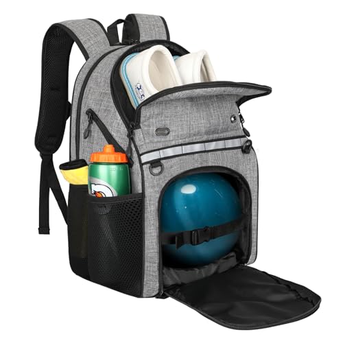 Goloni Bowling Backpack,Single Ball Bowling Bag with Shoe Compartment Up to Size 16,Bowling Bag with Padded Ball Holder - color: Grey