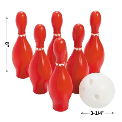 Fun Express Valentine Bowling Set for Kids - Includes 10 Pins and 2 Balls.- Valentine's Day Games and Party Activities