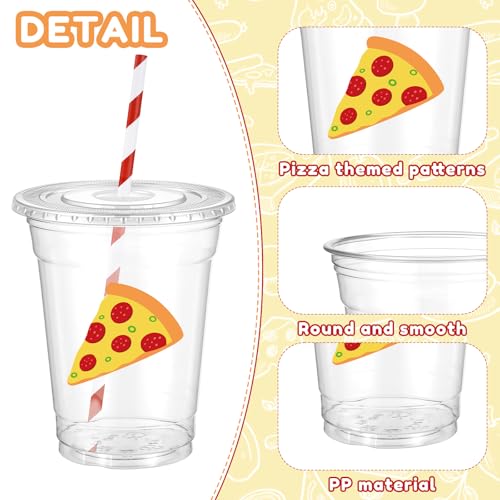 Newtay 60 Pcs 12oz Pizza Party Disposable Cups Bulk Pizza-themed Plastic Cups with Lids Straws Italian Party Favors for Birthday Baby Shower Decorations - style: Pizza
