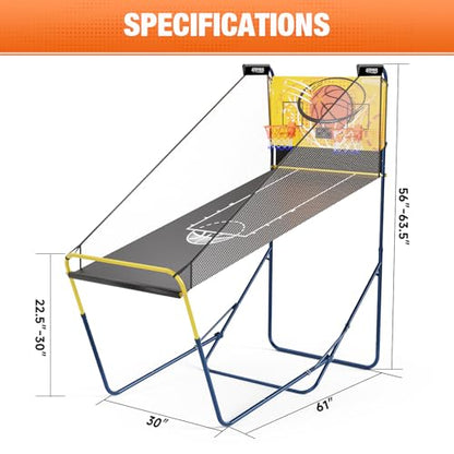 SPOYNAL Dual Shot Basketball Arcade Machine for Home with Adjustable on Front & Back - Indoor Basketball Game with LED Scoring, Foldable Design, 4 Balls & Pump for Teens and Family Sports Fun