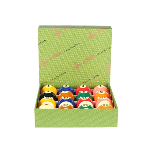 ASKA Billiards Pool Boston Numbered Balls Set, 16 Balls Including a Cue Ball - style: PB03, Premuim Balls 2-1/4"