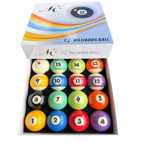 HMQQ Billiard Balls Set, Deluxe 2-1/4" Regulation Size Billiard Pool Balls for Replacement (16 Resin Balls)