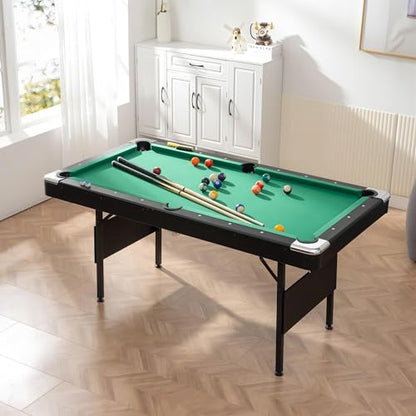 Ditkoko Billiard Table, 64" Folding Pool Table with with Balls, Cues, Chalk, Brush and Triangle, Pool Table Set for Family Game Room, Adult Rrec Room, Basements, Man cave or Garage