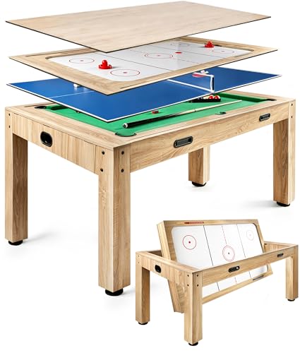 7Ft 4 in 1 Game Table, Pool Ping Pong Air Hockey Combo Table for Adults, 1-Min Switch, No Assembly Game Room Table