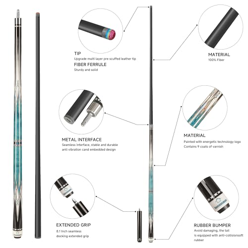 HomeSeason Carbon Fiber Pool Cue 58" with Leather Bag Extender Extension Rod Professional Pool Stick 4-Layer Tip Low Deflection Cue Stick, 3 * 8/8Joint Pin, Ultra-Smooth, Billiard Cue Sticks - color: 21oz with bag
