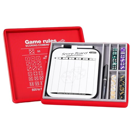 Dice Tray and Storage Case for Farkle Game - Includes Embedded Scoring Combinations, 4 Sets of 6 Pearl Dice, 50 Sheet Score Pad and Pen Holder for The Classic Family Game - Red and Grey - color: Red and Grey