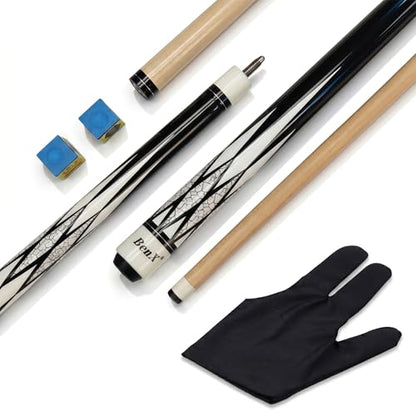 57" Billiard Cue Stick - Maple Birch Wood Pool Cue for 8-Ball & 9-Ball, 13mm Pre-Scuffed Tip, Seamless Metal Joint, 4-Layer Gloss Finish - color: White