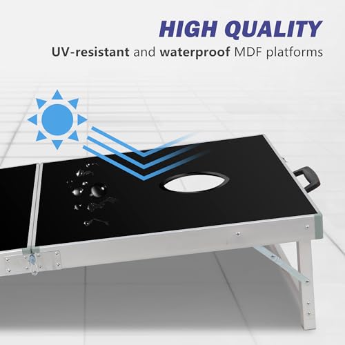 Nova Microdermabrasion Cornhole Game Set Includes 8 Regulation Bean Bags 2 Aluminum Cornhole Boards w/Carrying Case for Beach Lawn, Tailgating Party Backyard BBQ - style: 4ft x 2ft Aluminum