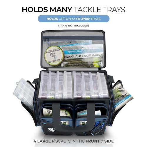 Reaction Tackle Saltwater Fishing Tackle Bags, Water Resistant 1000D PVC Tackle Box Bag with Removable Dividers, Fits 3600 and 3700 Trays, Medium - size: Medium Bag