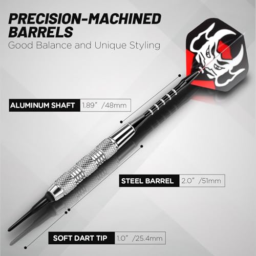 Darts Plastic Tip - 15 Pack Soft Tip Darts Set for Electronic Dartboard - 18 Grams Soft Darts Set with 100 Extra Dart Tips, Aluminum Shafts, Dart Flights, Flight Protectors and Rubber O-Rings