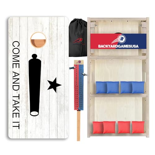 CornholeGamesUSA Pro Cornhole Boards Set | Made in USA | 3/4 Baltic Birch | No Bounce | Triple Thick Legs | Two Brace & Handles, Tournament 2x4 Regulation Set with Score Tower & Cornhole Bags - color: Come and Take It (2)