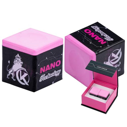 KONLLEN Magnetic Pool Chalk Holder and Nano Cue Chalk Set, Low-Dust Billiard Chalk Combo with Quick One-Hand Access for Better Grip and Control - color: Pink-2 piece
