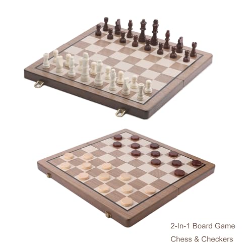15 Inch Magnetic Wooden Chess Set with Folding Board and Chess Piece Storage Slot, Handmade Portable Travel Chess Game Sets for Kids Adults Beginner and Pros, Carry Bag, 2 Extra Queens