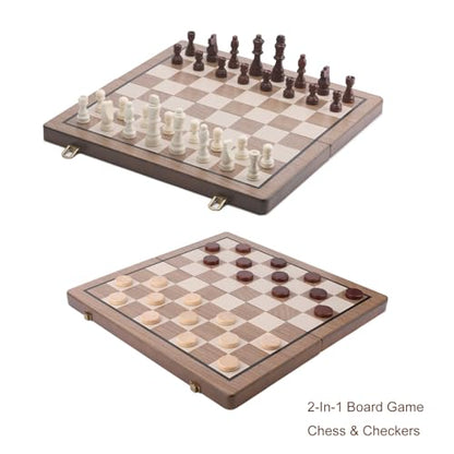 15 Inch Magnetic Wooden Chess Set with Folding Board and Chess Piece Storage Slot, Handmade Portable Travel Chess Game Sets for Kids Adults Beginner and Pros, Carry Bag, 2 Extra Queens