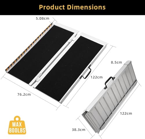 4 Feet Portable Wheelchair Ramp 600LBS Capacity Non-Skid Aluminum Handicap Ramps,Seamless Folding Threshold Ramp Wheel Chair Ramp for Doorways - size: 4Ft