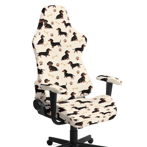 Dachshund Dog Paw Bone Print Gaming Chair Covers Slipcovers, Stretchable Elastic Computer Reclining Gaming Chair Seat Cover with Armrest Covers for Dormitories Study - color: Dachshund Dog Paw Bone