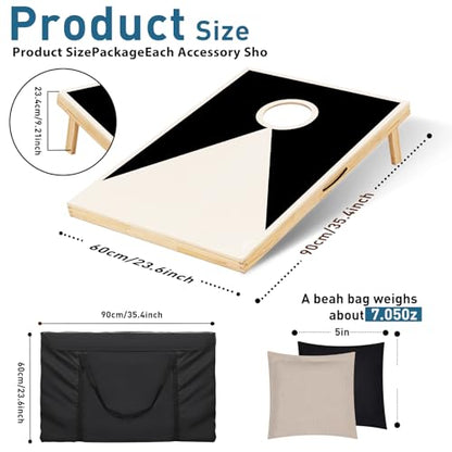 Solid Wood Cornhole Game Set, 2 Portable 3 x 2 ft Cornhole Boards, 8 Bean Bags, Indoor & Outdoor Lawn Toss Games Activity