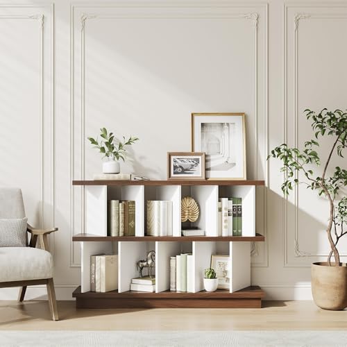 GAOMON 8 Cube Low Bookshelf Bookcase - Wooden TV Stand Cabinets with Removable Back Panels, Modern Home Display Storage Rack for Living Room, Bedroom, Entrance - Walnut - color: Walnut