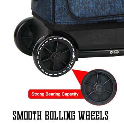 WOLT Double Roller 2 Ball Bowling Bag with Separate Shoe Compartment, Large Capacity Bowling Ball Bag with Accessory Pocket, Retractable Handle Extends to 40" - color: HealthBlue
