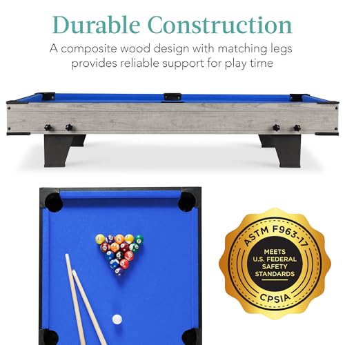 Best Choice Products Tabletop Billiard Table, Pool Game Table for Living Room, Game Room w/ 2 Cue Sticks, Ball Set, Storage Bag - color: Gray