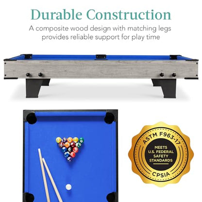 Best Choice Products Tabletop Billiard Table, Pool Game Table for Living Room, Game Room w/ 2 Cue Sticks, Ball Set, Storage Bag - color: Gray