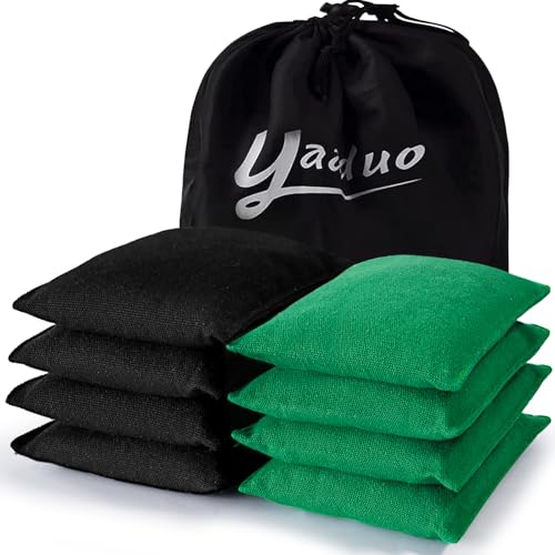 Set of 8 Regulation Cornhole Bags Double Sided, Weather Resistant Bean Bags for Cornhole Toss Game, Corn Hole Beans Bags with Tote Bag - color: Black/Green