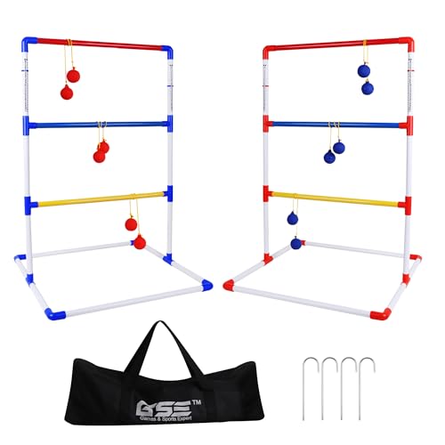 GSE Games & Sports Expert Premium Plastic Ladder Ball Toss Game Set with 6 Bolas & Carrying Bag, Portable Outdoor Games for Backyard, Lawn, Beach, Camping, Tailgate Party with Family, Friends - style: Plastic Ladder Toss Game Set