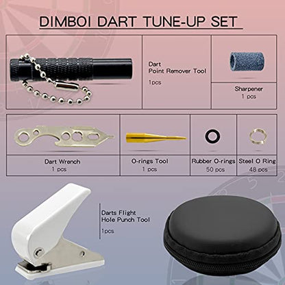 DIMBOI Accessory Kit for Soft Tip and Steel Tip Darts With O Ring, Sharpener, Wrench, Point Remover, Flight Hole Punch Tool, and Accessories Set