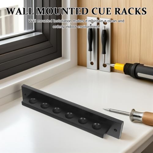 DOITOOL Solid Wood Billiard Cue Wall Rack 6-hole Pool Stick Holder Wall-mounted Cue Storage Organizer for Indoor Recreation Room