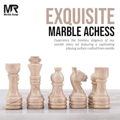 Marble Chess Set 15" Inches White & Verona with Storage Box and 2 Extra Queen Handmade Classic Board Games for Adults, Luxury Chess Board & Marble Chess Set for Adults - color: White & Verona