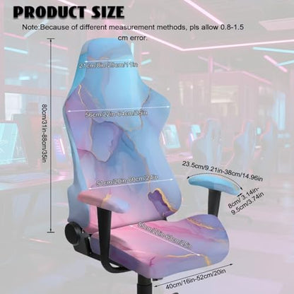 Blue Pink Marble Texture Print 4 PCS Gaming Chair Covers Slipcovers Stretchy Gaming Chair Cover Set Dustproof Washable Office Desk Chair Cover with Armrest Covers - color: Blue Pink Marble Texture