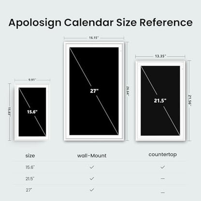 Apolosign 27-inch Digital Calendar & Smart Family Wall Planner, No Subscription, Calendar & Dashboard Dual-Mode System, Shared Touchscreen Display with Calendar Sync, Chore Charts & Family Scheduling Hub, Wall Mount Included (White) - color: White