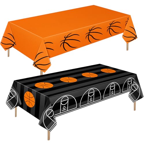 Mixweer 2 Pcs Basketball Plastic Tablecloth Birthday Party Decorations 54 x 108 Inch Basketball Field Rectangular Plastic Table Cover for Sports Theme Fan Sports Event Game Day Birthday Party Supplies
