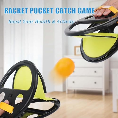 Toss and Catch Game Set - 2pc, Racket Pocket with Launcher, Catch Ball Game | Throwing Catching Baseball Training Toy, Backyard Lawn Garden Pastimes | Racket Pocket Games Family Outside Pool