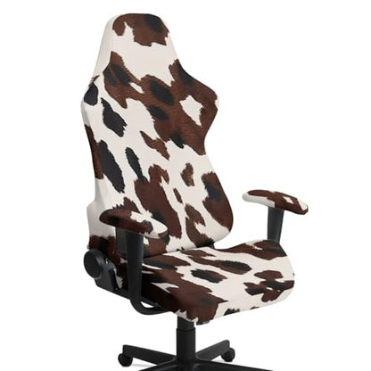 Brown Cow Print 4 Piece Gaming Chair Cover with Armrest Covers Breathable Non Slip Washable Slipcover for Esports Chairs for Anti Cat Scratch Protection of Computer Gamer Chair Slipcovers - color: Brown Cow Print