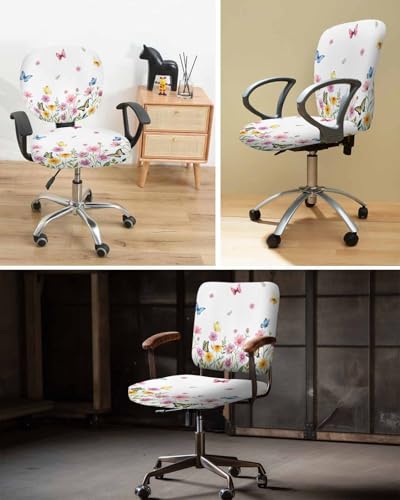 Savannan Office Chair Cover, Summer Flower Colorful Butterflies Protective Stretch Elastic Universal Cover for Desk Task Chair,Computer Rotating Chair 1 Pcs Watercolor Wildflowers