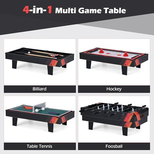 Giantex 4-in-1 Multi Game Table, Combo Foosball Game Table Top w/Billiards, Ping Pong, Push Hockey for Home, Game Room, Family Night & Arcade, Wood Combination Game Table Set for Adults - color: Black