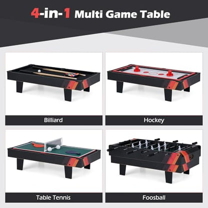 Giantex 4-in-1 Multi Game Table, Combo Foosball Game Table Top w/Billiards, Ping Pong, Push Hockey for Home, Game Room, Family Night & Arcade, Wood Combination Game Table Set for Adults - color: Black