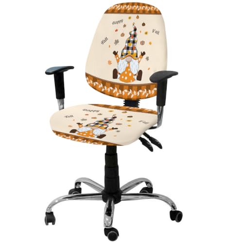 Savannan Office Chair Cover, Happy Fall Harvest Gnome Protective Stretch Elastic Universal Cover for Desk Task Chair,Computer Rotating Chair 1 Pcs Thanksgiving Pumpkin Leaves