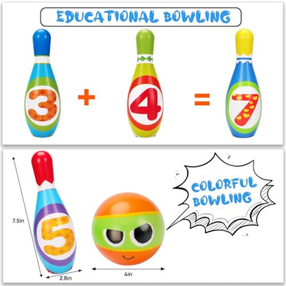AugToy Kids Bowling Toy Set, Toddler Indoor Outdoor Activity Play Game Toys for Boy Girl, Soft 10 Foam Bowling Pins & 2 Balls, Educational Children Birthday Party Gifts