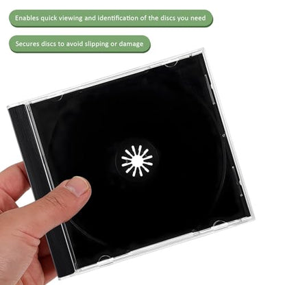 6PCS Standard Single Clear CD Jewel Case, 10 mm Thin Plastic DVD Protective Cases Replacement w/Assembled Tray, Square-Shaped Single Disc Storage Box for Most Cars (Transparent & Black) - color: Transparent & Black