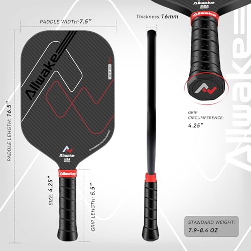Pickleball Paddles, 3K Raw Carbon Fiber Pickleball Paddle, Thermoformed Pickle Ball Rackets for Power & Spin, 16mm Polypropylene Honeycomb Core, Textured Carbon Grit Surface