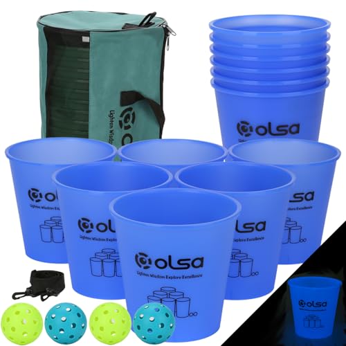 Olsa Giant Yard Pong Outdoor Games, Classic Toss Games for Beach Camping Lawn Backyard Party, Indoor Outdoor Game for Adults (Blue Glow in Dark) - color: Blue Glow in the Dark