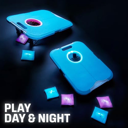EastPoint Sports Go! Gater Cornhole – Light-Up and Travel Versions – Easy Storage & Light-Weight – Perfect for Outdoor and Indoor Play - style: Light-Up Board - Turquoise/White