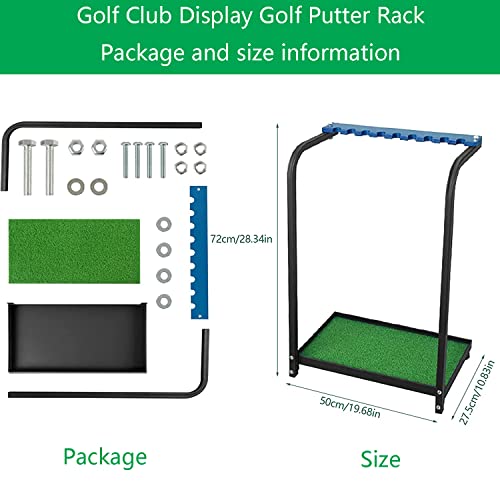 Nisorpa Golf Club Organizer Rack 9 Clubs Golf Club Display Stand Rack Holder Shelf Indoor Outdoor Golf Putter Rack Holder Stand 9 Putters Metal Golf Club Stand with Artificial Grass Mat