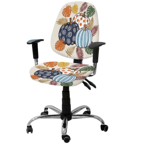 Savannan Office Chair Cover, Cartoon Thanksgiving Pumpkins Protective Stretch Elastic Universal Cover for Desk Task Chair,Computer Rotating Chair 1 Pcs Green Brown Monstera