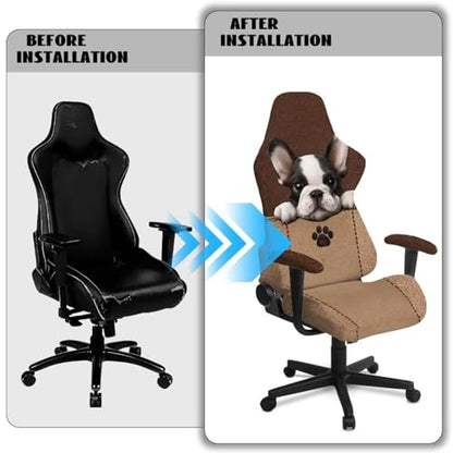 Suobstales Boston Terrier Paw Print Gaming Chair Covers, Stretchable Elastic Computer Desk Chair Cover with Armrest Covers, 4Pc/Set Soft Non Fading Office Chair Covers Slipcovers - color: Boston Terrier Paw