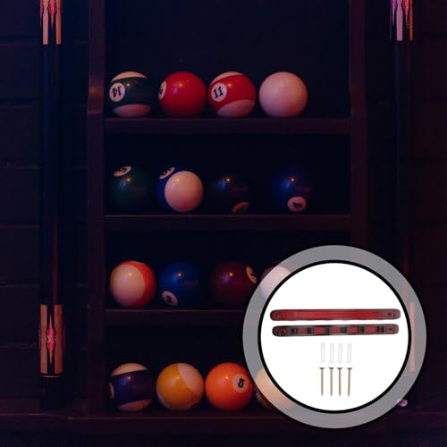 Cabilock Wine Red 6-hole Wood Cue Display Rack Wall-mounted Pool Cue Holder Billiards Stick Storage Stand for Indoor Recreation Room
